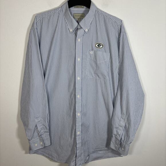Cutter & Buck Green Bay Packers Button Front Dress Shirt Cotton XXL Blue Striped - Picture 2 of 8